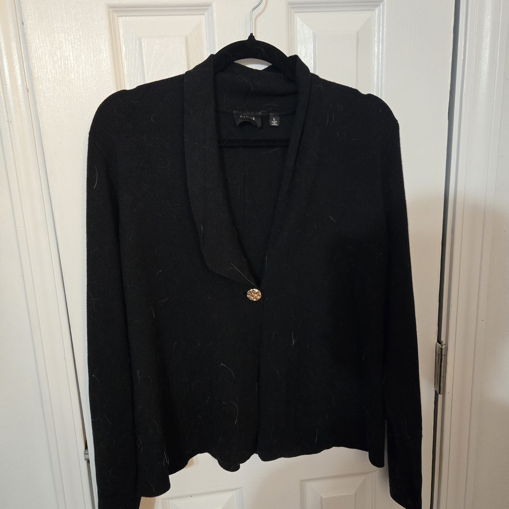 Cyrus Black Women's Cardigan with Gold Button